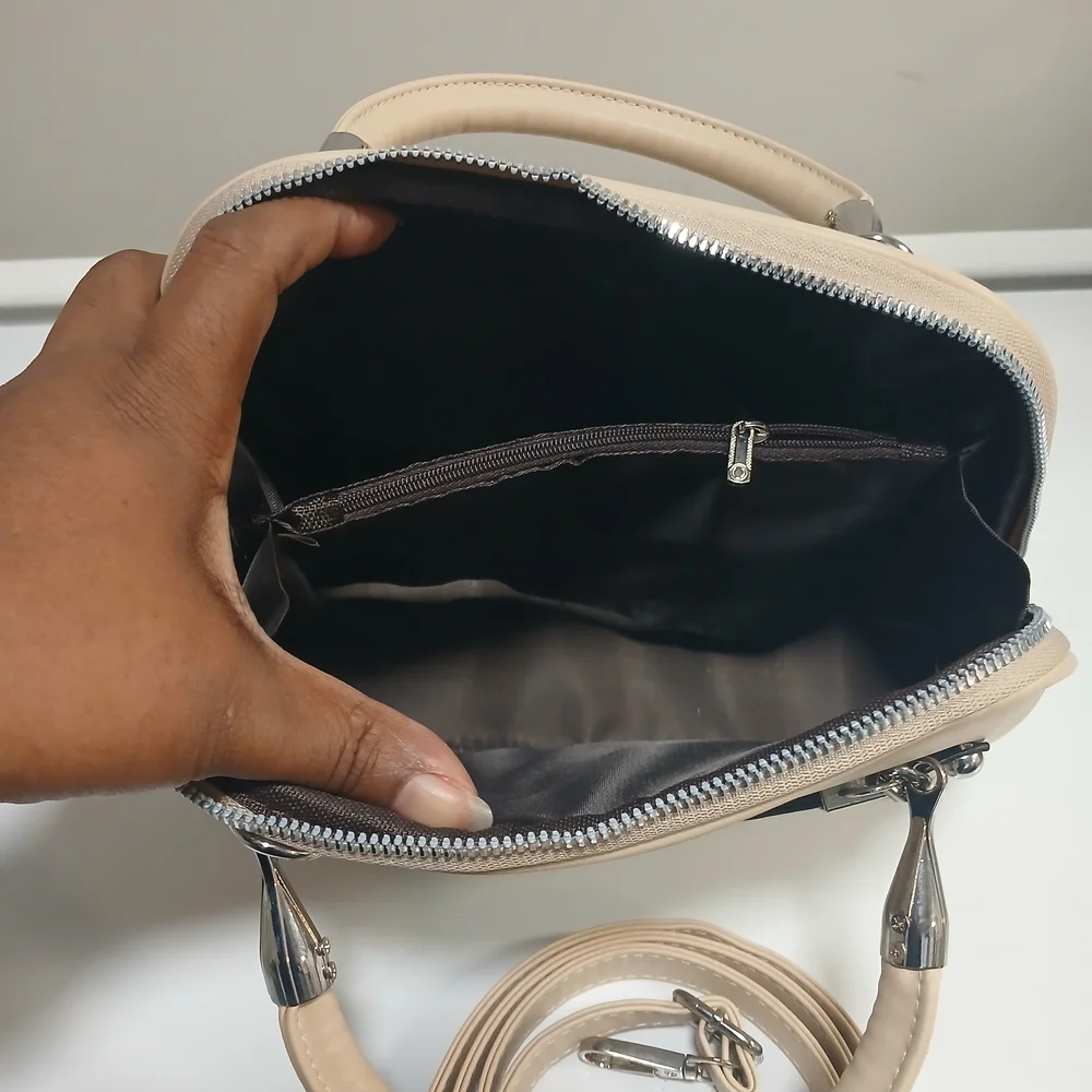 AKIRA Tan Cash Inside Top Handle Full Zip Satchel Crossbody Purse Mini Bag New!